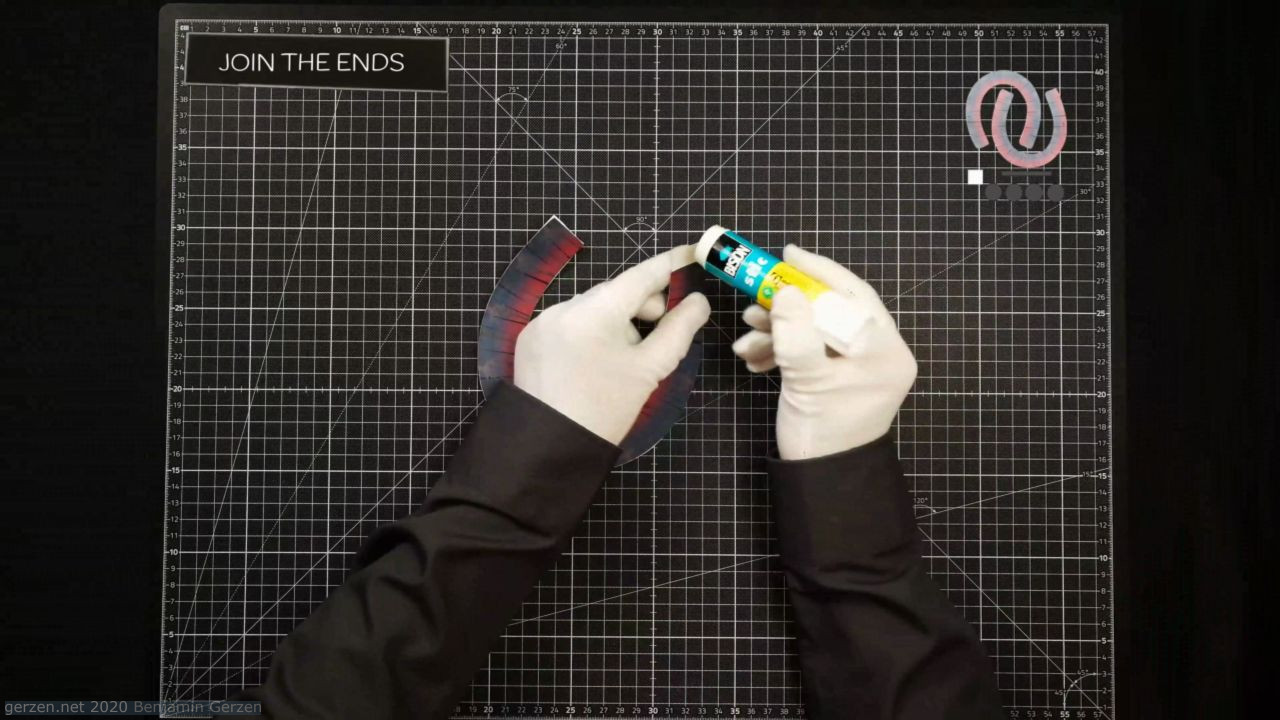 8: Cover the protruding half of part "B" with glue.