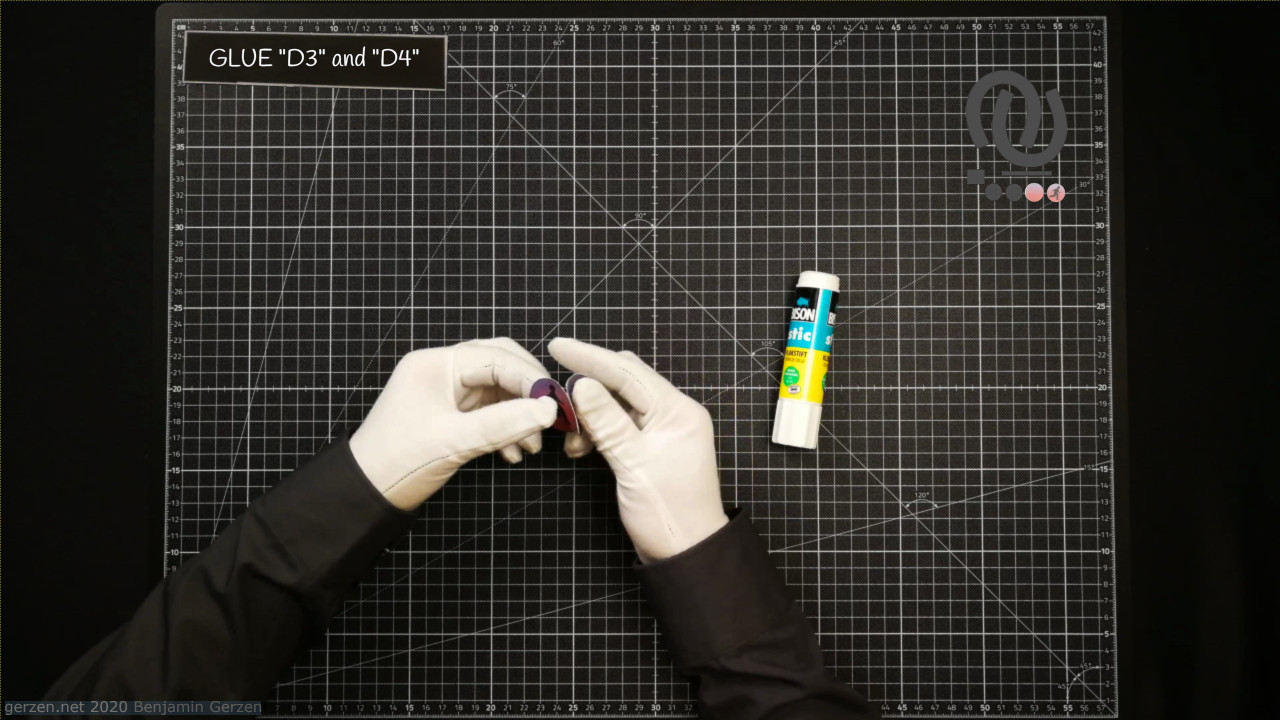 18. Glue "D3" and "D4" together in the same way.