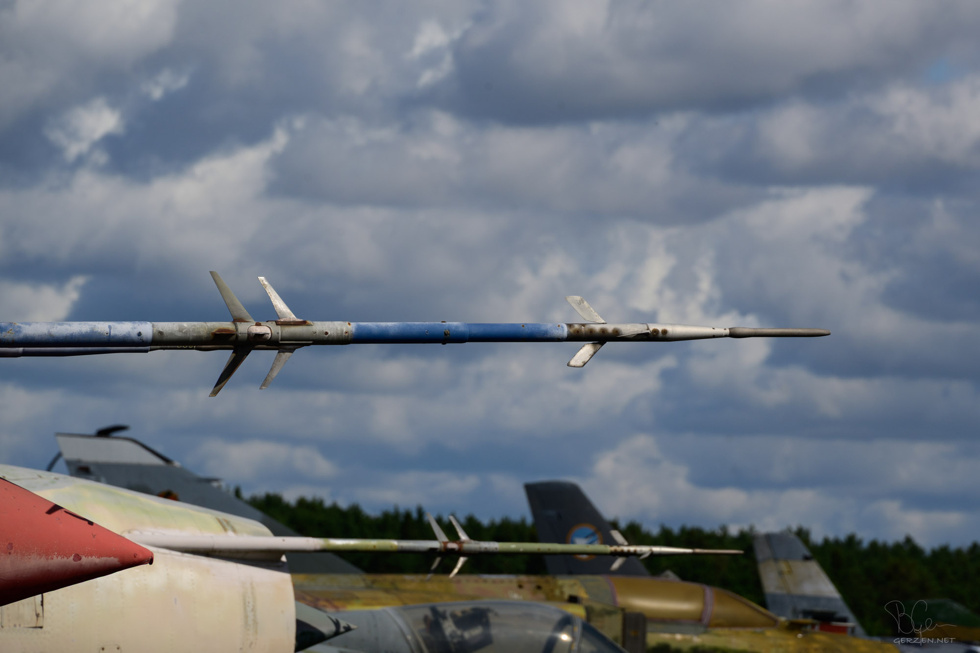 The Pitot tube is used to measure airflow. It looks stunning against the backdrop of thick clouds.